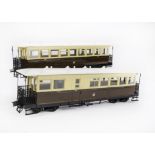 A pair of O Gauge (Narrow Gauge) Welshpool and Llanfair Railway Coaches: scratch built models of the