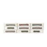 Märklin Z Gauge Coaching Stock: including three in DR green livery, three in DB red/cream