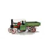 A Mamod SW1 Spirit-fired Live Steam Wagon: in green, ivory and red with spirit burner, scuttle,