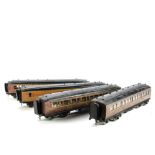 A rake of four Exley O Gauge LNER 'Teak' Corridor Coaches: comprising two all-third coaches numbered