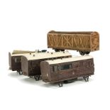 Four 2½" Gauge Wooden Coaching Stock by unknown maker: in incomplete/battered condition, nominally