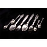 A selection of Danish silver, including Georg Jensen cactus pattern spoon and fork, Horsens