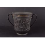 A 1970s Wedgwood black basalt loving cup, in box with certificate to commemorate the centenary of