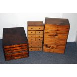 A group of three vintage wooden collectors drawer cabinets, one deep example and two upright (3)