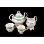 A Edwardian part tea service, of green borders with gilt swag decoration, consisting of 4 serving