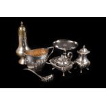 A collection of silver and white metal and silver plated items, including a good silver Art Deco