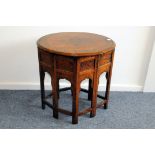 A 20th century Anglo-Indian walnut and inlaid ocassional table, the oval top on folding octagonal