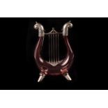 A Late Victorian Novelty pale Cranberry Glass and Silver mounted Lyre Decanter, hallmarked
