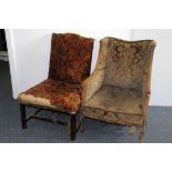 A 19th century Gainsborough style chair, together with a Georgian period or later wing back chair,