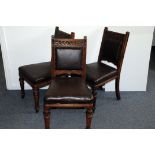 A set of five late Victorian dining chairs, in mahogany or walnut with moulded frieze to top