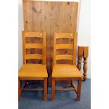 A modern pine dining table, rectangular with four turned legs, having drawer to frieze, together