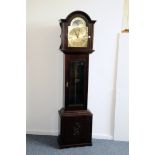 A modern long case clock, the gilt dial with moonphase, in mahogany and glazed case