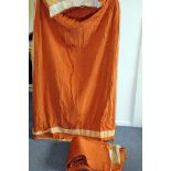 A pair of vintage curtains and a pelmet, in orange satin (3)