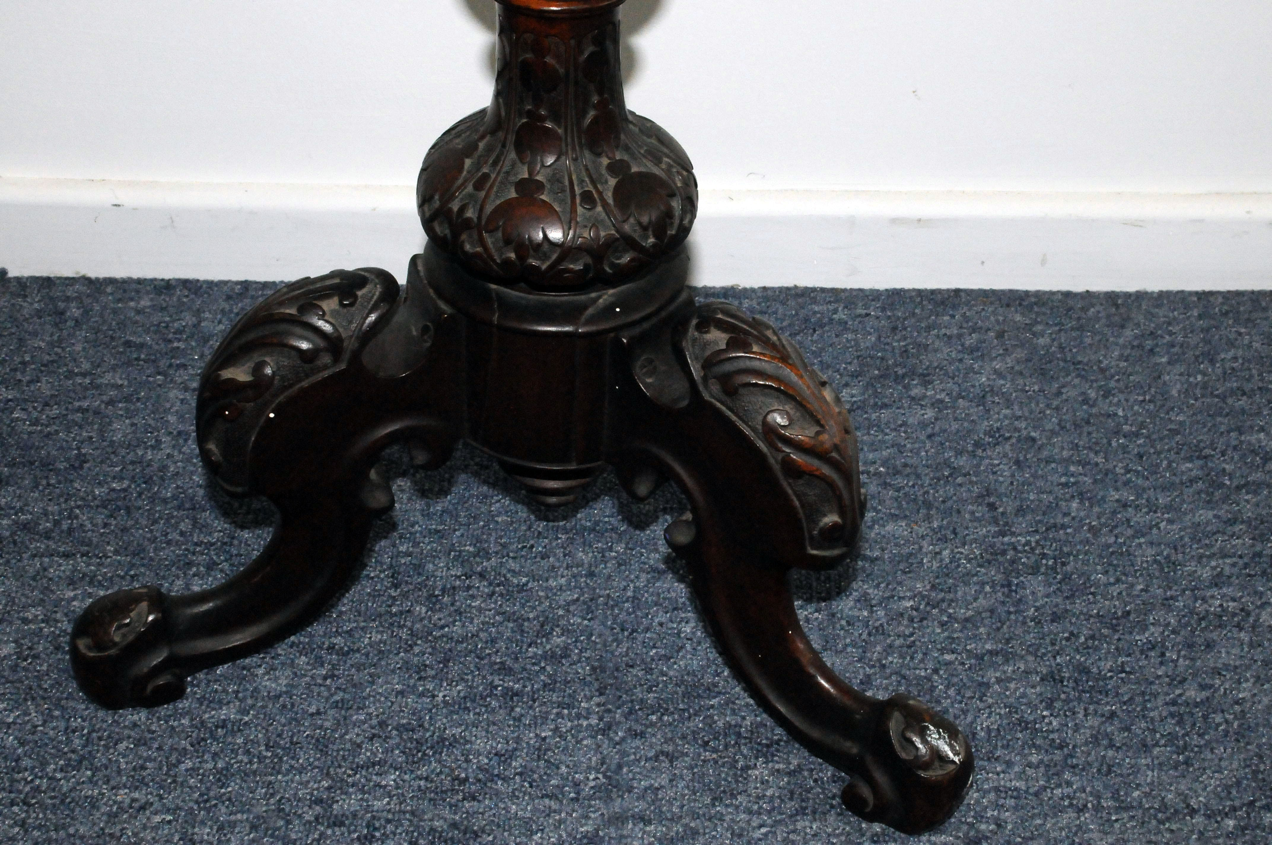 A Victorian walnut and inlaid work table, having chess board inlay to top opening to reveal fitted - Image 2 of 2