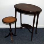 An Edwardian mahogany and inlaid oval occasional table, with shell motif, damaged to lower