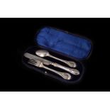 A Victorian silver Christening set by George Adams, comprising knife, spoon and fork with swag