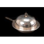 A George V silver warming pan, Sheffield 1911, with wooden handle and finial, 18cm diameter