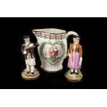 A pair of Russian porcelain figures, of a man whittling a piece of wood and a woman standing with