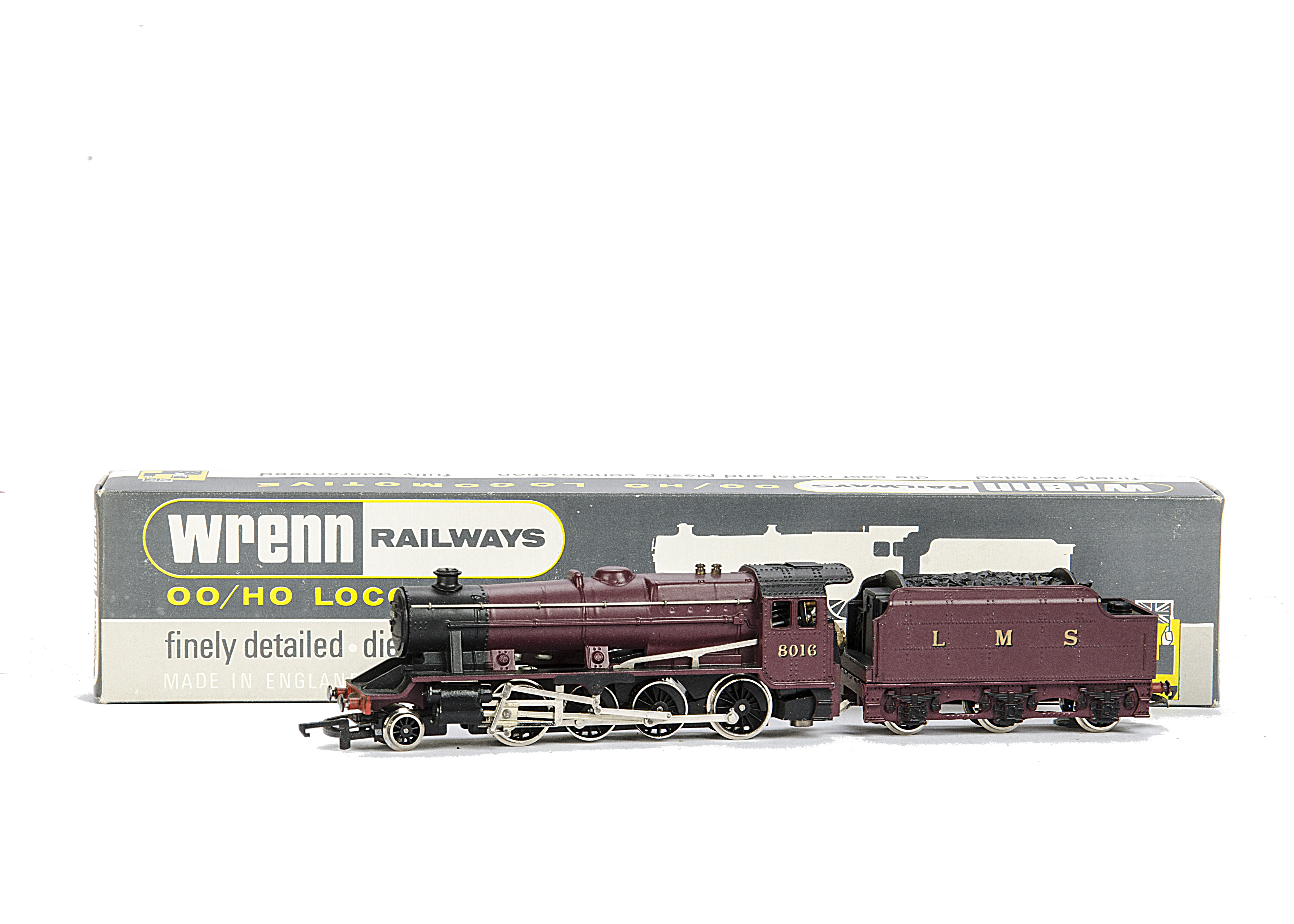 A rare Wrenn 00 Gauge W2272 LMS 8F Freight Locomotive and Tender Running Number 8016, in LMS maroon,