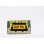 Wrenn 00 Gauge Wagons, W4660P Brown 'Twinings' 5 Plank  Wagon and W4665P 'Saxa' Salt Wagons x 3 in