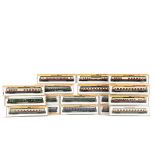 Arnold Rapido N Gauge DB Coaching Stock, including nine in DB maroon/cream livery, four in green,