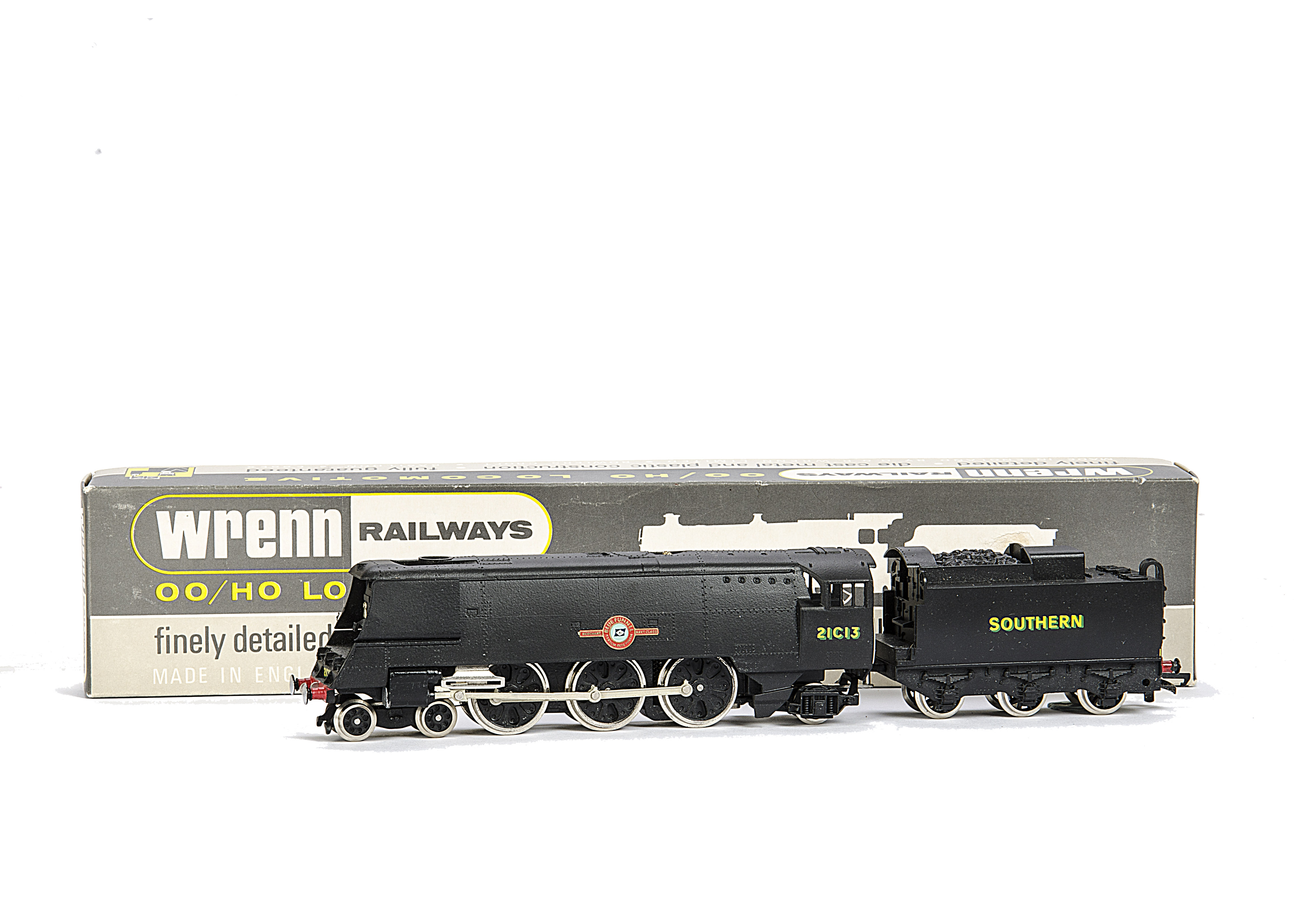 A rare Wrenn 00 Gauge W2278 Bullied 'Spam Can' SR Black 'Blue Funnel' Locomotive and Tender