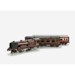 Hornby O Gauge No 3 Clockwork Royal Scot Locomotive Coach and Bassett-Lowke Coach, comprising LMS