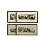 Framed Railway Carriage Prints approx 21" x 11", Of English Subjects, in varnished wood frames,