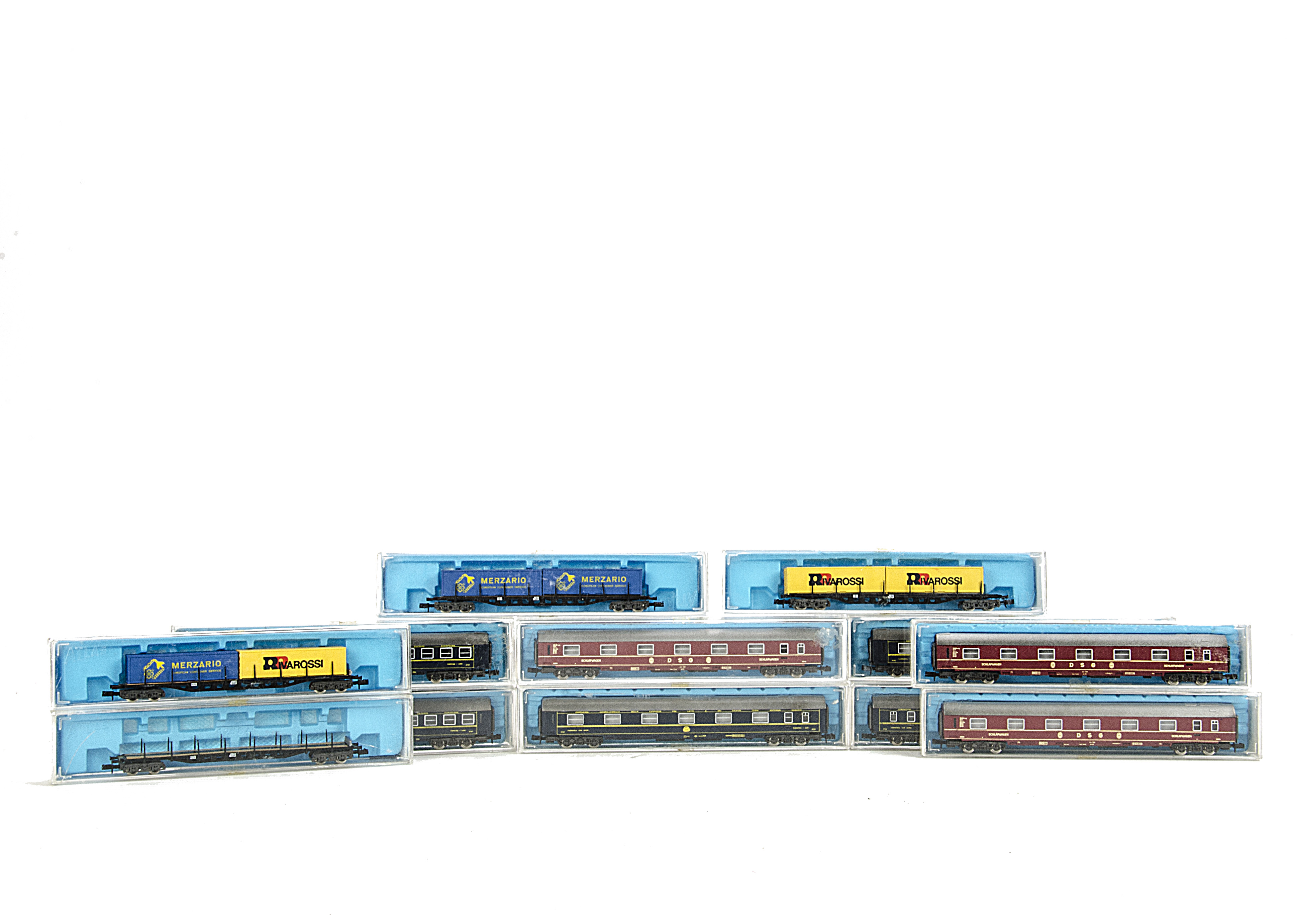 Atlas (Italy) N Gauge Coaching and Bogie Freight Stock, including five Wagons-Lits Sleeping Cars