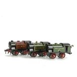 Three Hornby O Gauge M3 Clockwork Tank Locomotives, all with non-coupled 12-spoke wheels, comprising