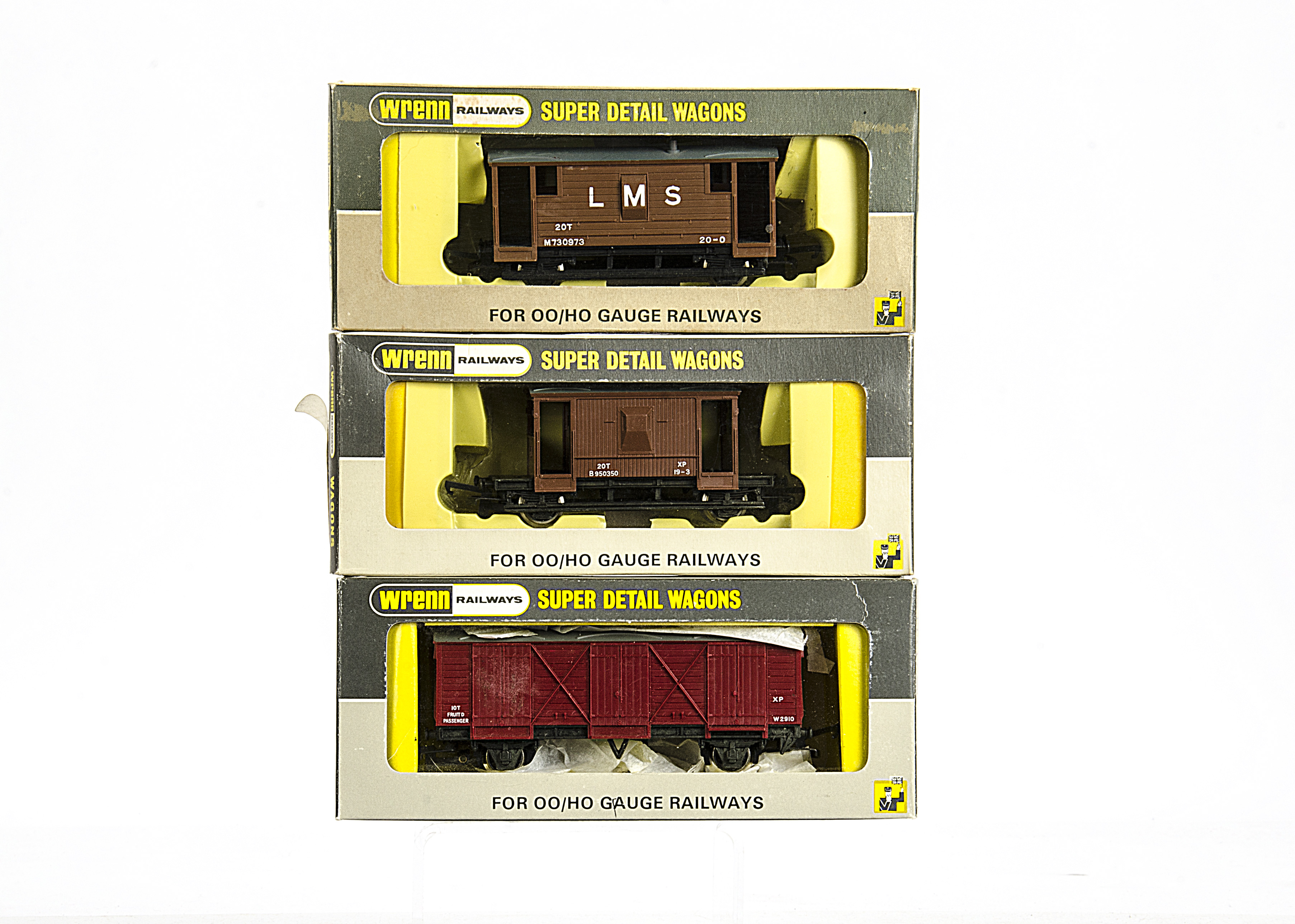 Rare Wrenn 00 Gauge Wagons, W4305X LWB Passenger Fruit Van, W4310 BR Brake Van, only 44 made in this