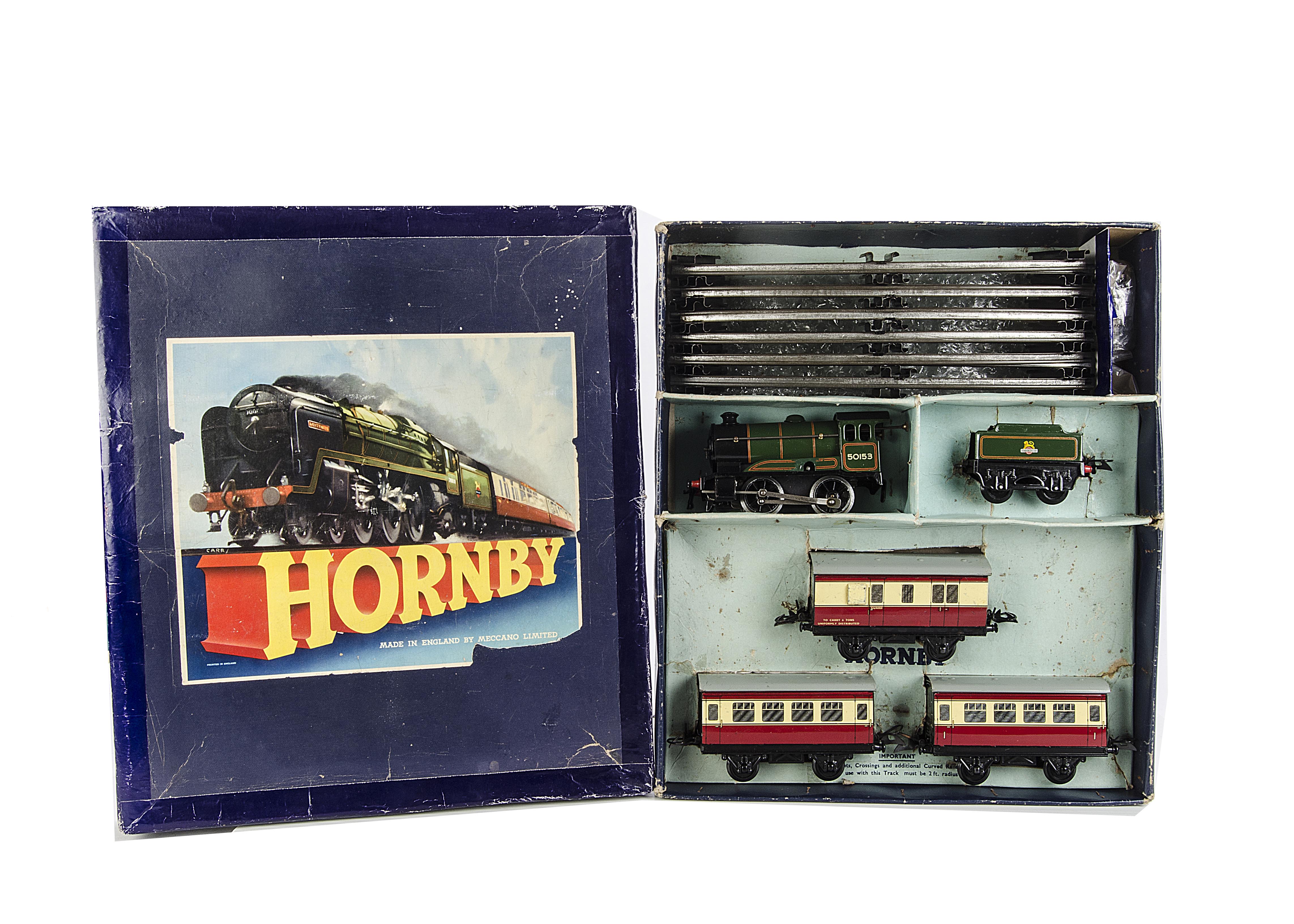 A Hornby 0 Gauge No 51 Passenger Train Set, comprising No 51 BR green clockwork Engine and Tender