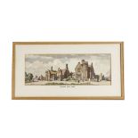 A Framed Carriage Print approx 10½" x 21", in a light wood frame, showing Stowmarket Station,