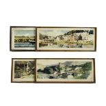 Framed Railway Carriage Prints approx 26" x 11", Of Various Subjects, in varnished wood frames,