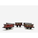 Hornby O Gauge No 1 OAG Coaching Stock, all non-clerestory type, comprising three composite