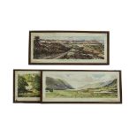 Framed Railway Carriage Prints approx 26" x 11", Of Scottish Subjects, in varnished wood frames,