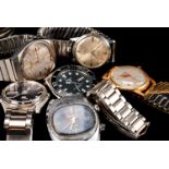 A group of vintage and modern gentlemen's wristwatches, including a Rotary example, two Seiko 5