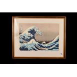 A Japanese silk painting, together with a later print of Hokusai's 'The Great Wave off Kanagawa',