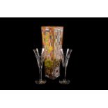 A pair of Waterford lead crystal wine glasses, together with a Gustav Klimt Goebel glass vase,