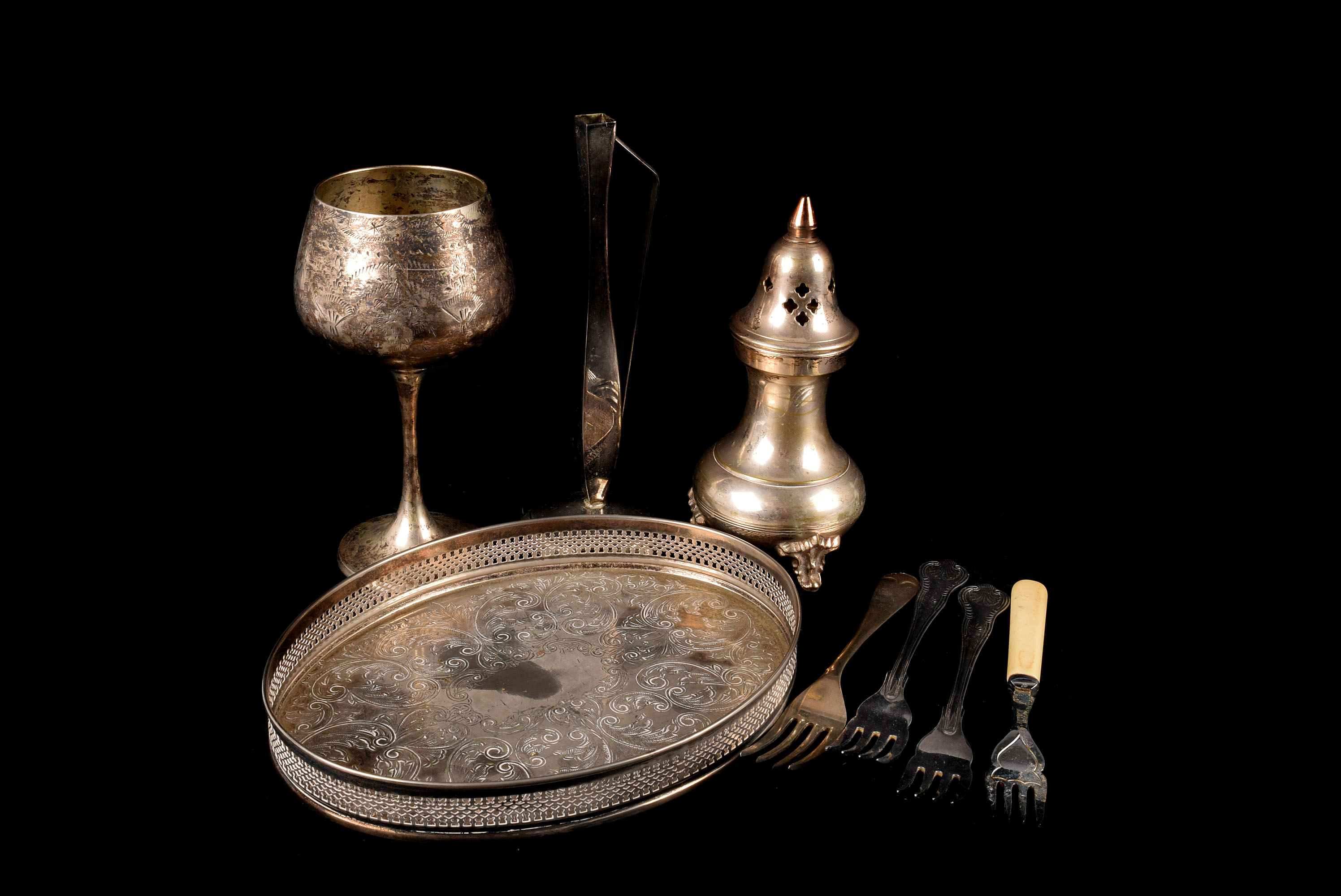 A collection of silver plated items, including food serving dishes and table ware, in one box (