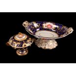 A collection of 19th century blue ground porcelain, decorated with colourful flowers within