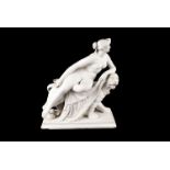 A Parian figural group, of Ariadne on a panther, the neoclassical female nude laying with draped