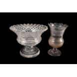 Hobnail cut glass, a large raised centre piece bowl, together with smaller squat example, two