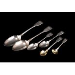 An associated group of six William IV and Victorian spoons, each with engraved initials to