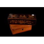 A 19th century hardwood and inlaid box, the Sorrento style rectangular box with floral inlay and two