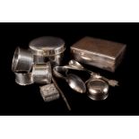 A collection of silver, white metal and other items, including a cased Christening set, a small desk