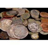 Three Elizabethan coins and a Charles I coin, including two Elizabeth I shillings, worn, and a groat