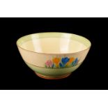 A Clarice Cliff crocus bowl, marked 'Spring' to base, with floral decoration to the outside and a