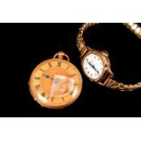 An Edwardian period 18ct gold cased continental lady's pocket watch, with watch key, together with a