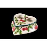 A Wemyss ware heart shaped ceramic ink stand, having fruit and foliate decoration, with Sotheby's
